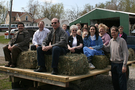 Enjoying a hayride with some friends from church