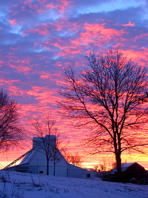 Sunrise over the corncrib, December 2003.