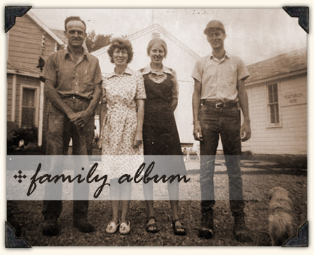 Wayne, Betty, Julie, and Kenny in front of the farmhouse in the 1970s