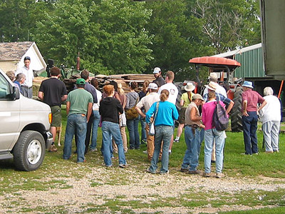 Giving a farm tour to a college class, September 2006