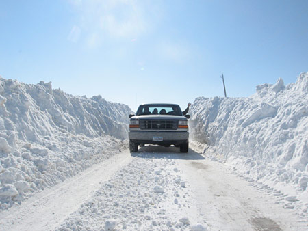 We got so much snow in February 2008 that some of the gravel roads were drifted this much